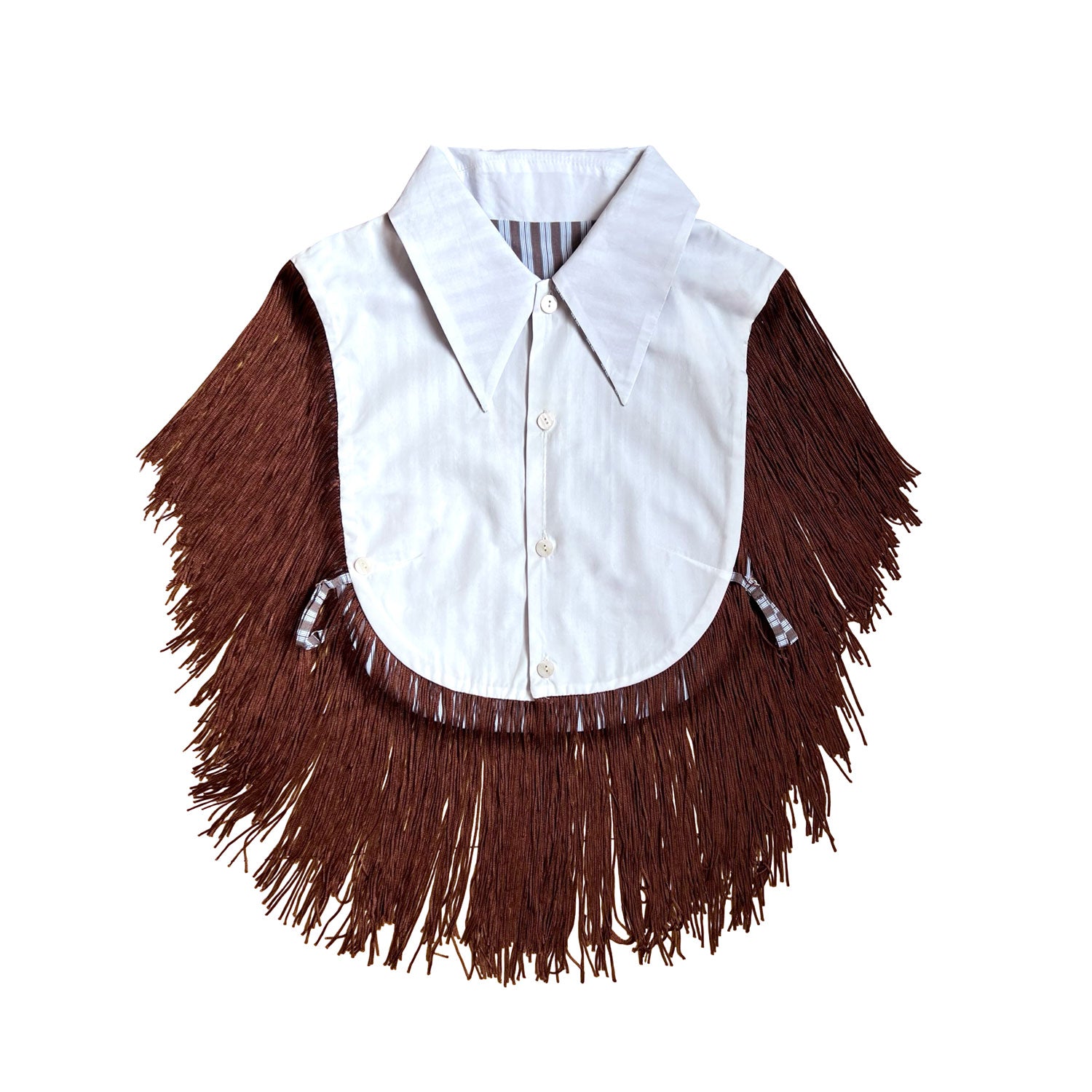Reversible Fringe Bib Vest in Brown Stripe