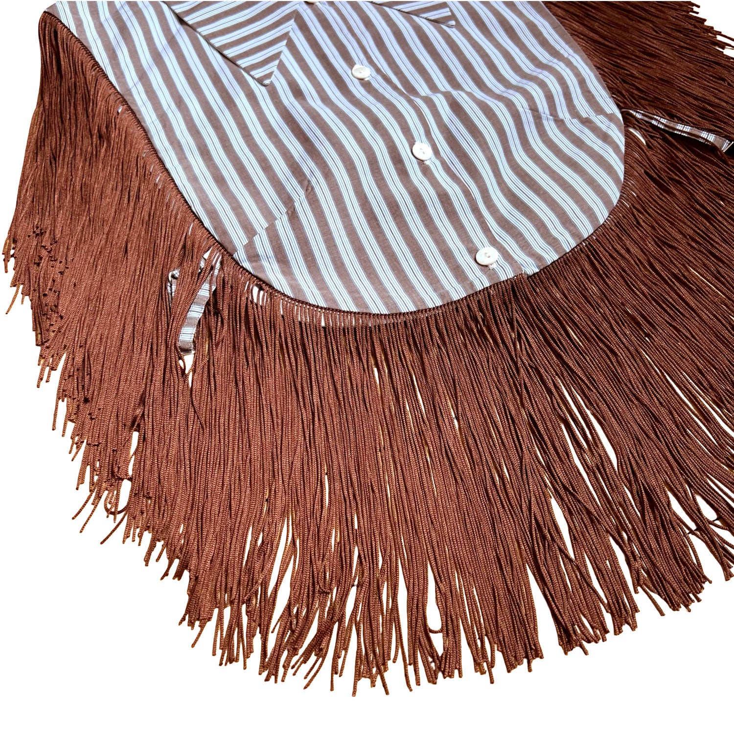 Striped Brown Reversible Fringe Vest