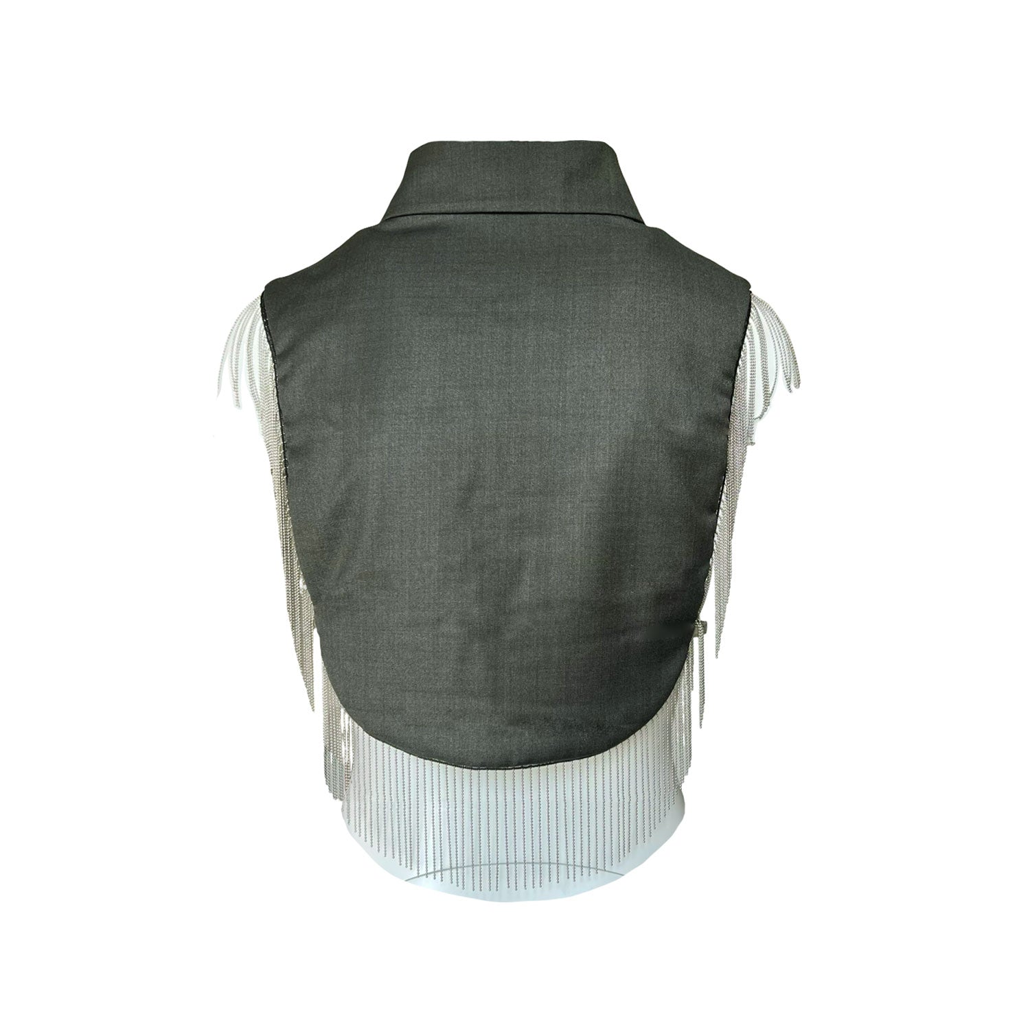 Reversible Metallic Fringe Vest in Green