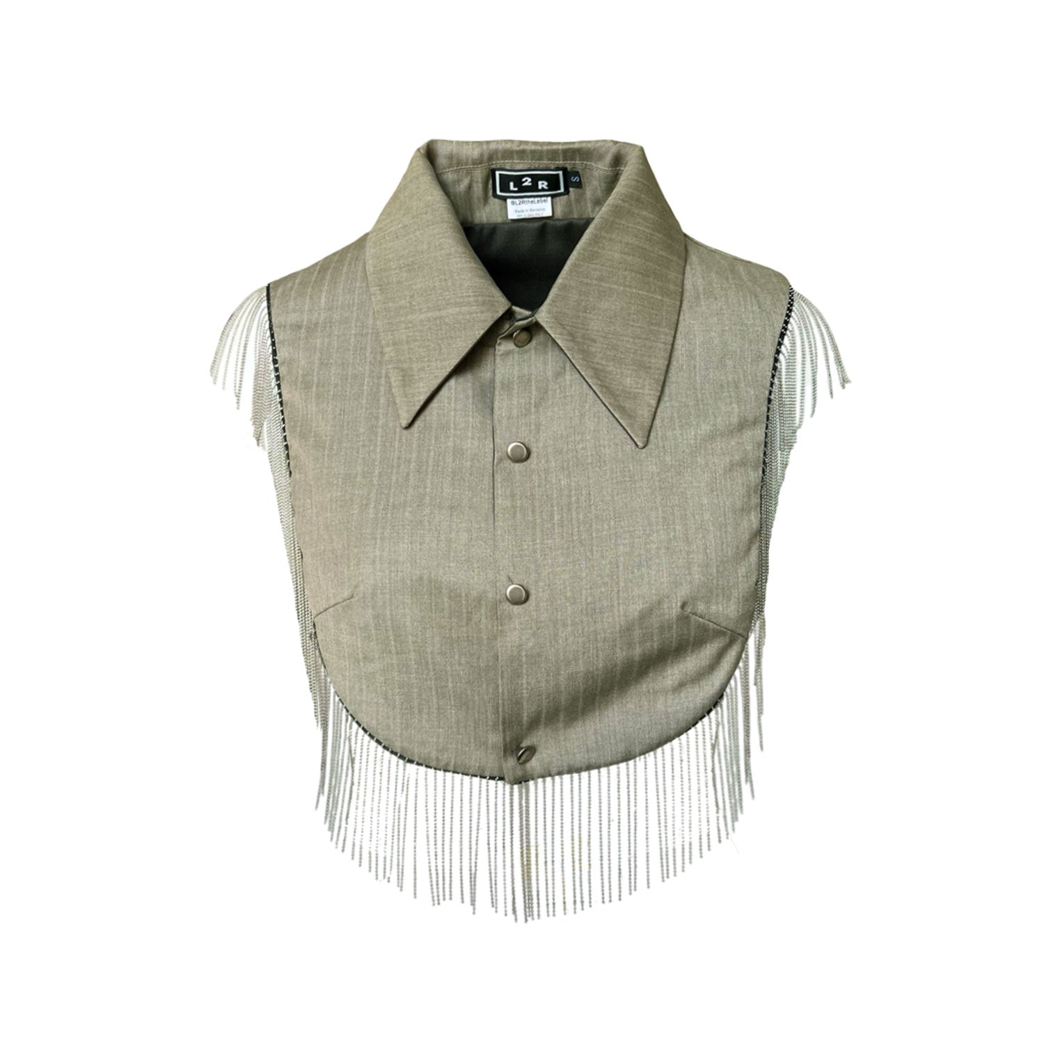 Reversible Metallic Fringe Vest in Green
