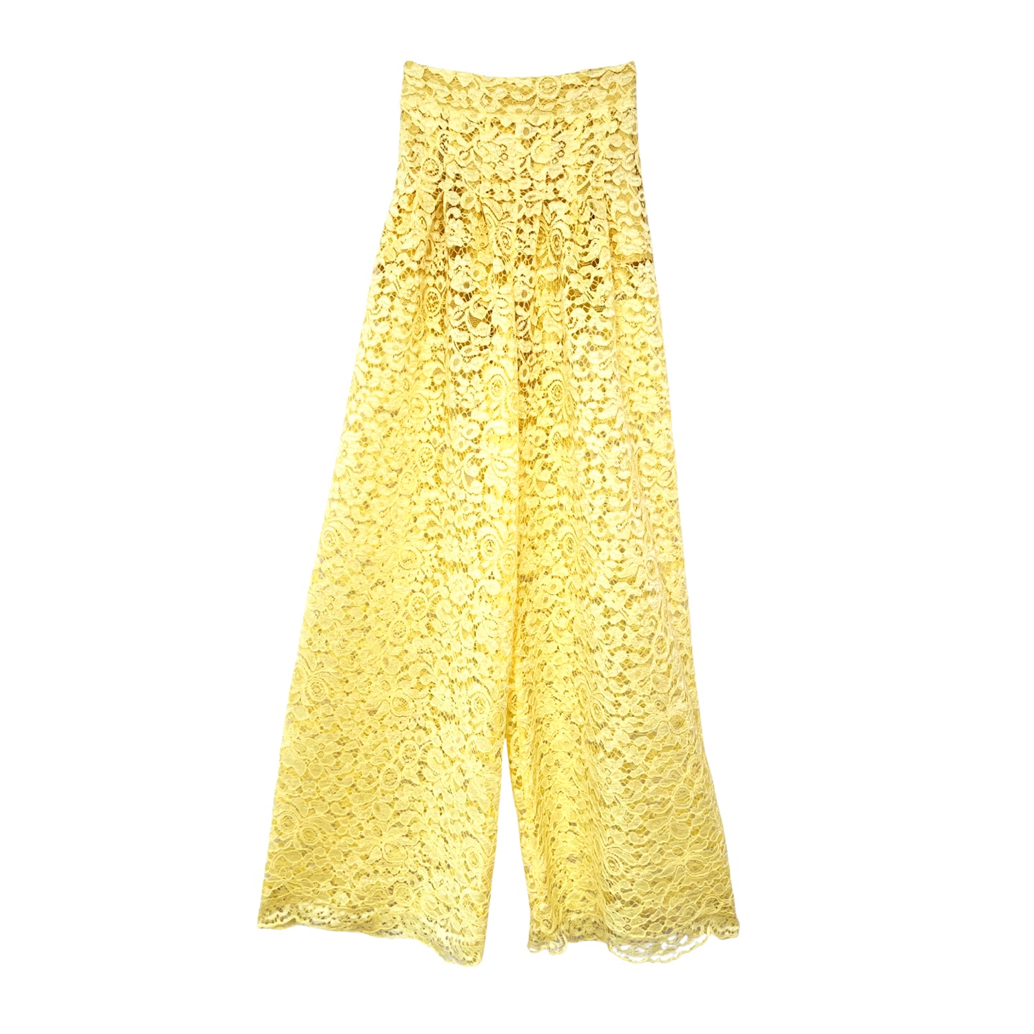 Wide-leg Pants - Light Yellow Lace