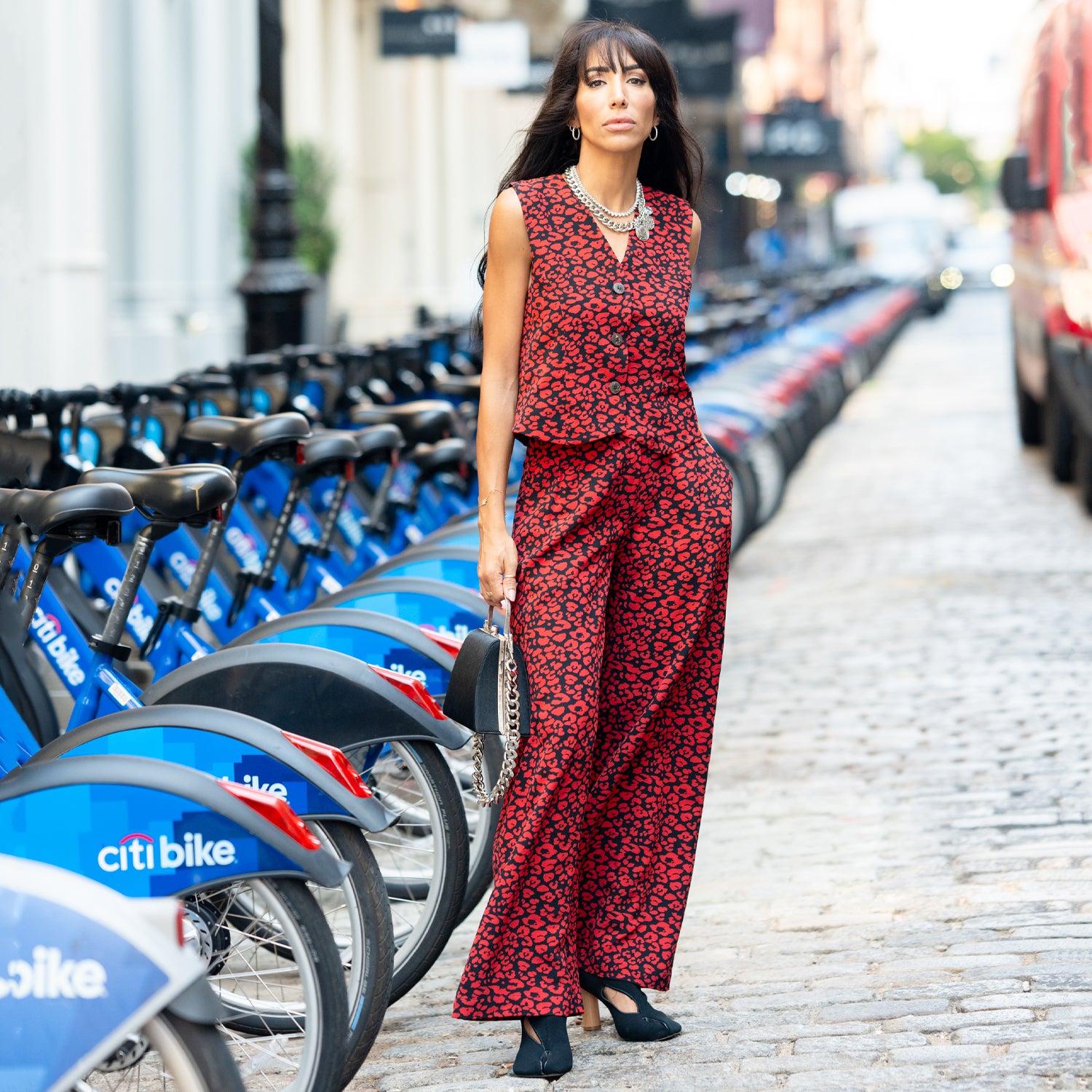 Wide-leg Pants - Black & Red Animal Print