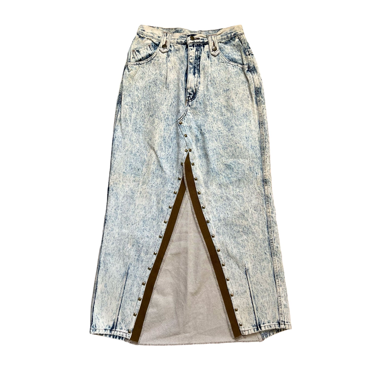 Denim Skirt in Acid-Washed Blue and Brown