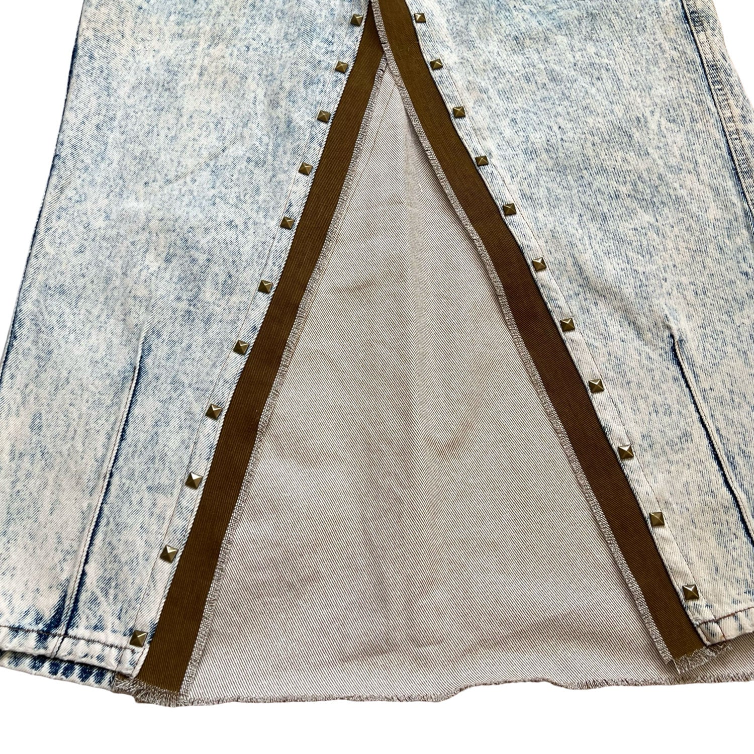 Denim Skirt in Acid-Washed Blue and Brown