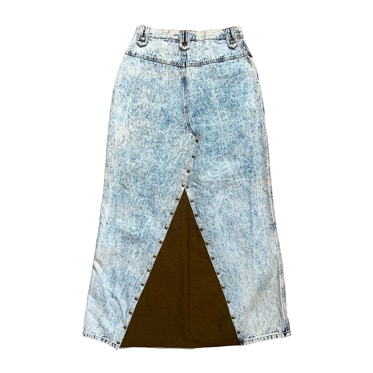 Denim Skirt in Acid-Washed Blue and Brown