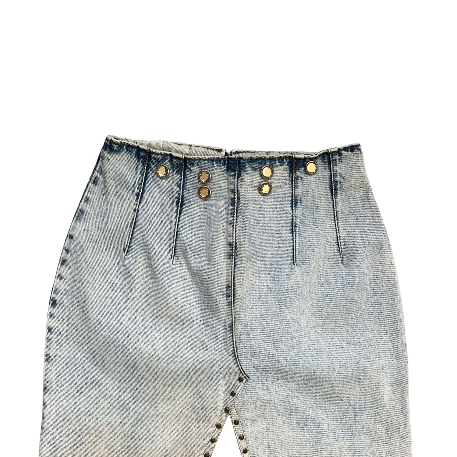Denim Skirt In Acid-Washed Blue With Brown Panel