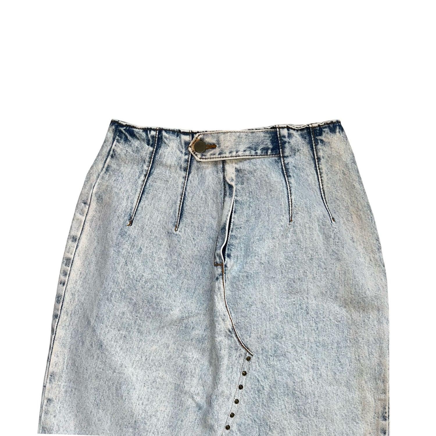 Denim Skirt In Acid-Washed Blue With Brown Panel