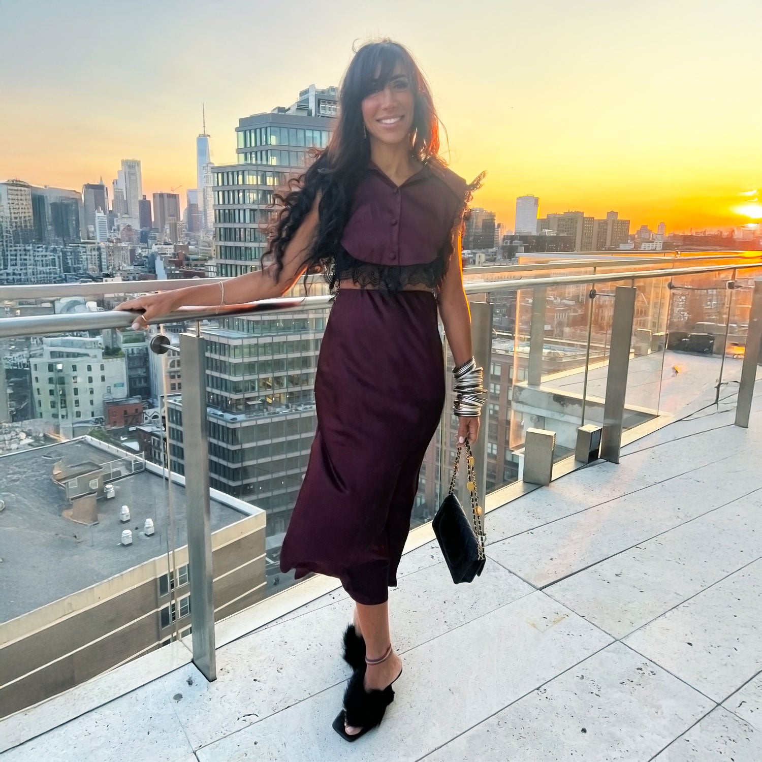 Amal Draped Satin Top in Burgundy