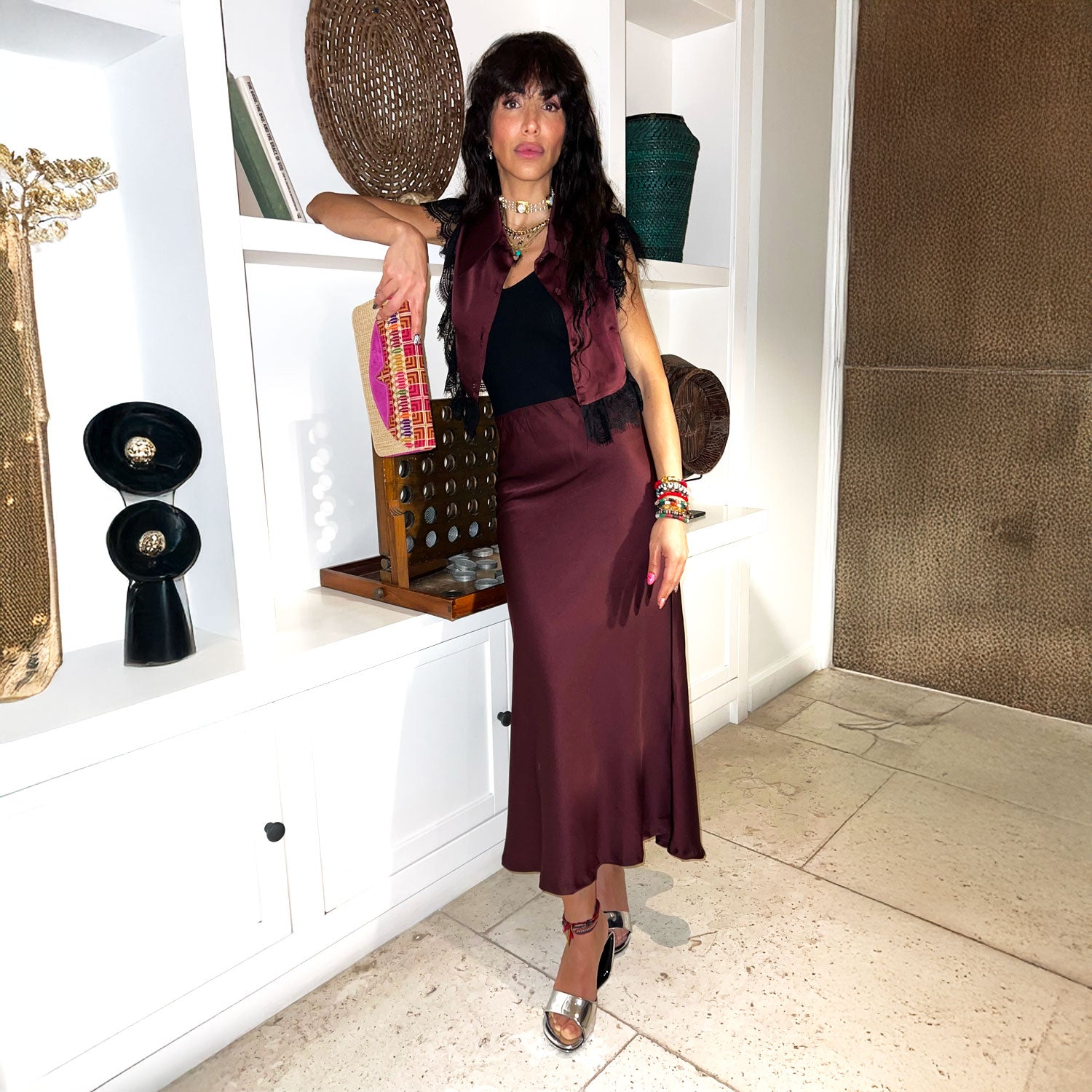 Amal Draped Satin Skirt in Peacock Blue
