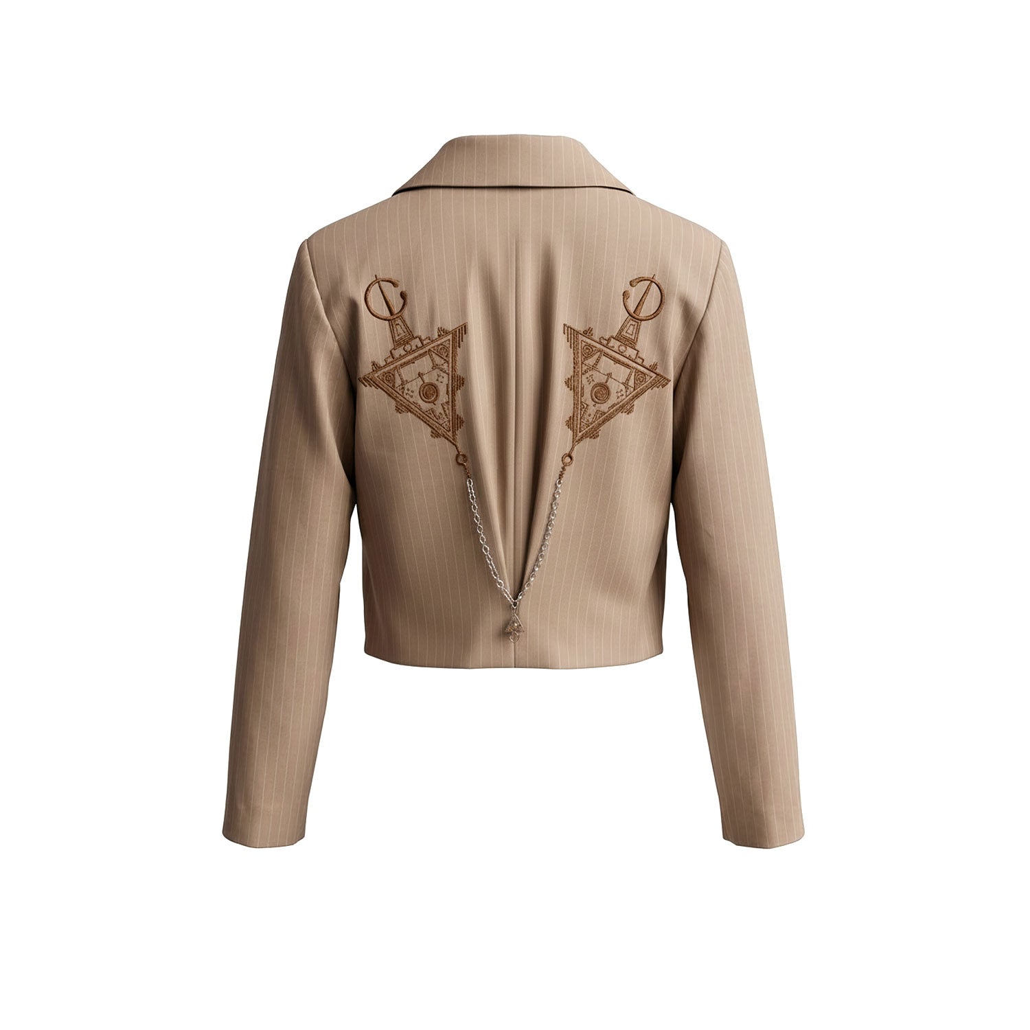 Beige Pinstripe Cropped Double Breasted Blazer