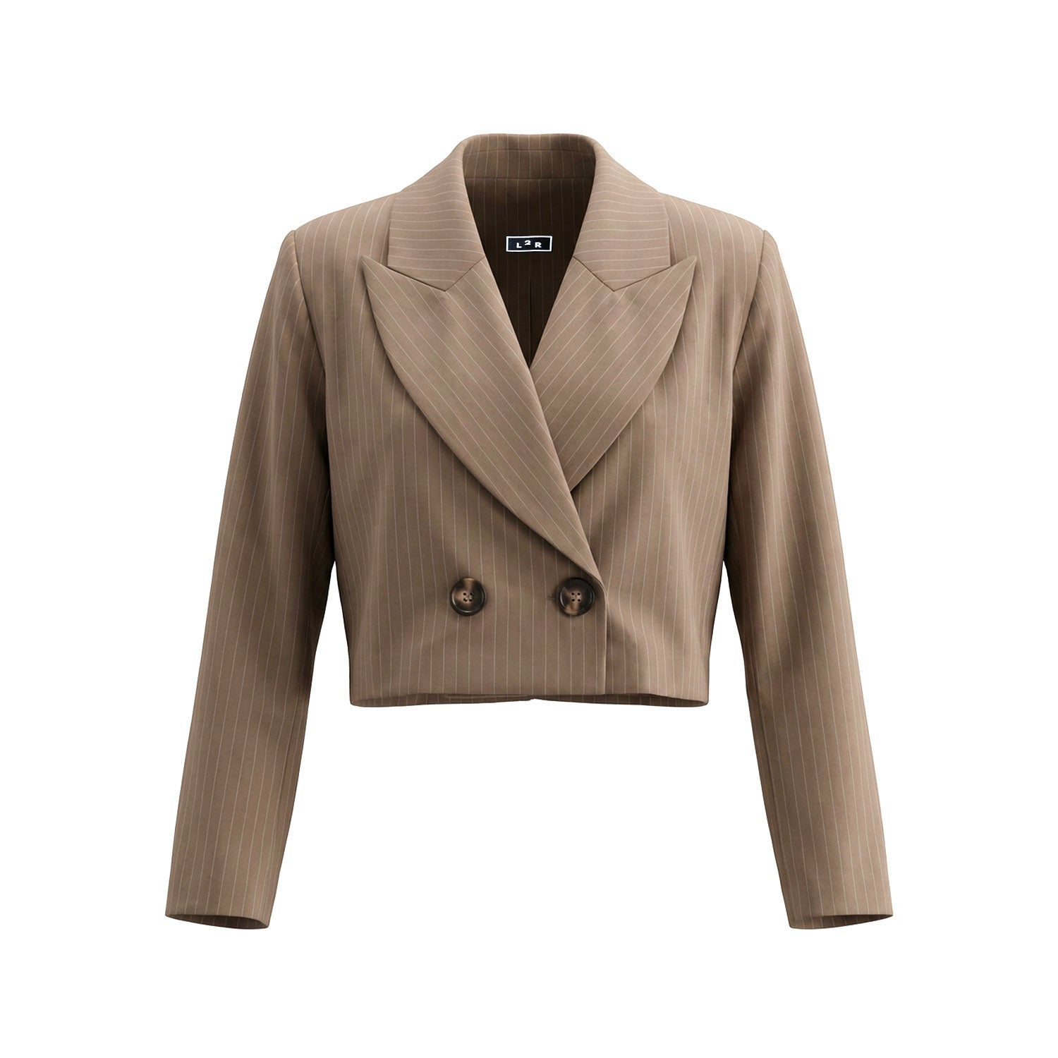Beige Pinstripe Cropped Double Breasted Blazer