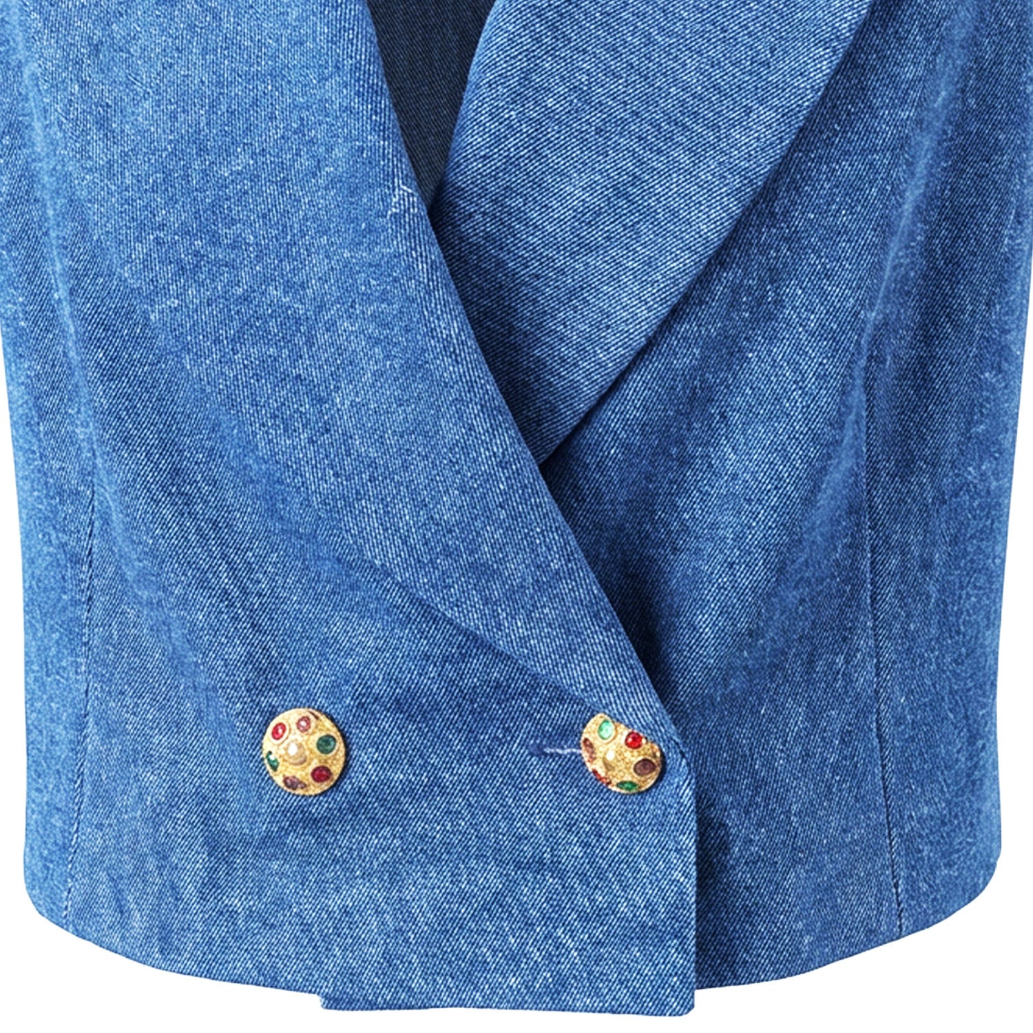 Blue Denim Cropped Double Breasted Blazer