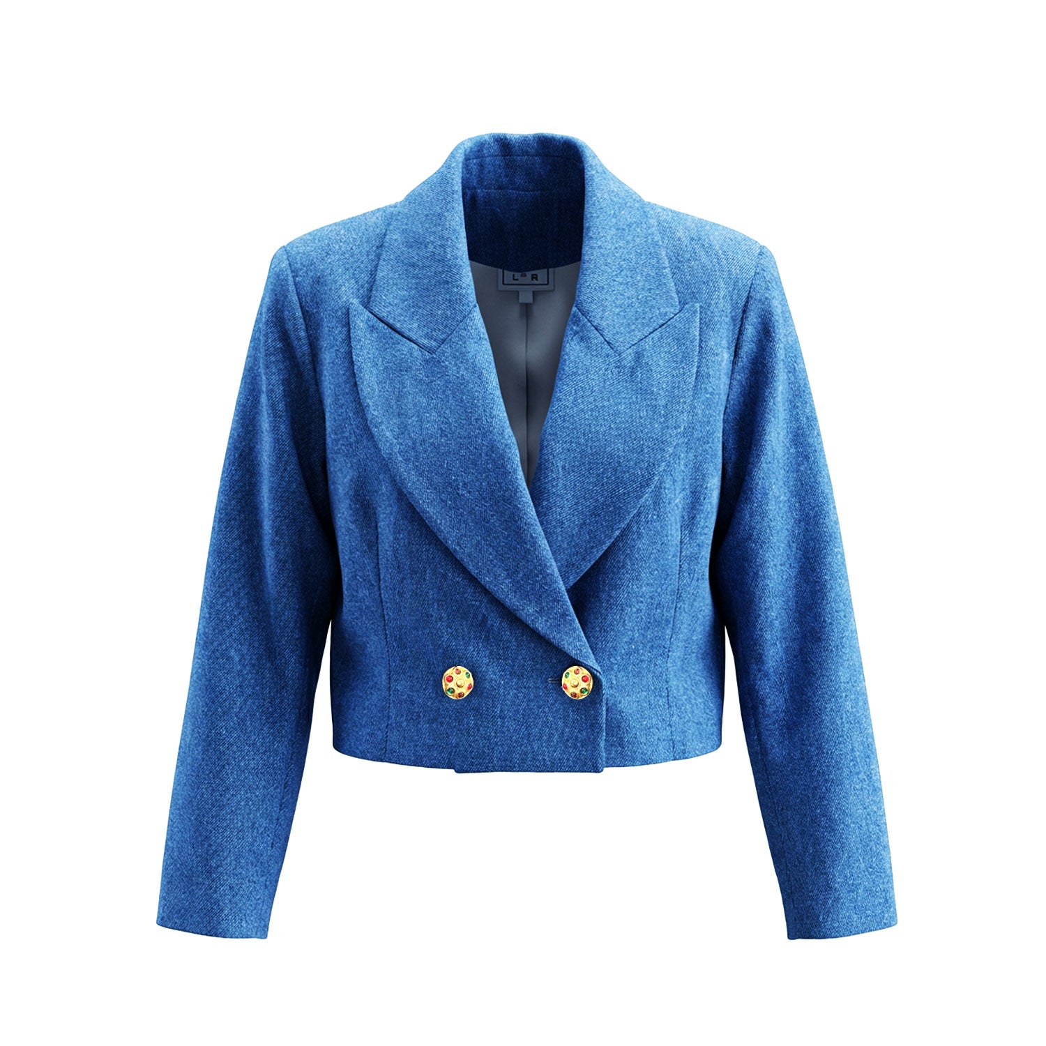 Blue Denim Cropped Double Breasted Blazer