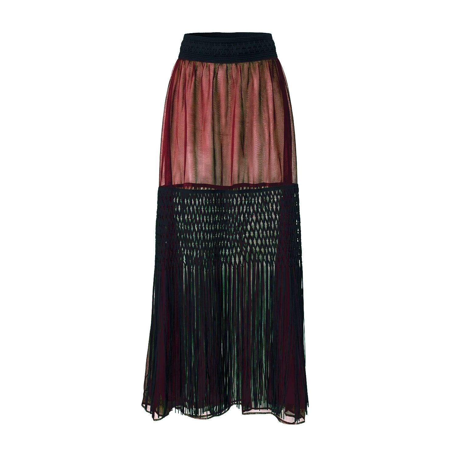 Embellished Brown Organza Tiered Sheer Skirt