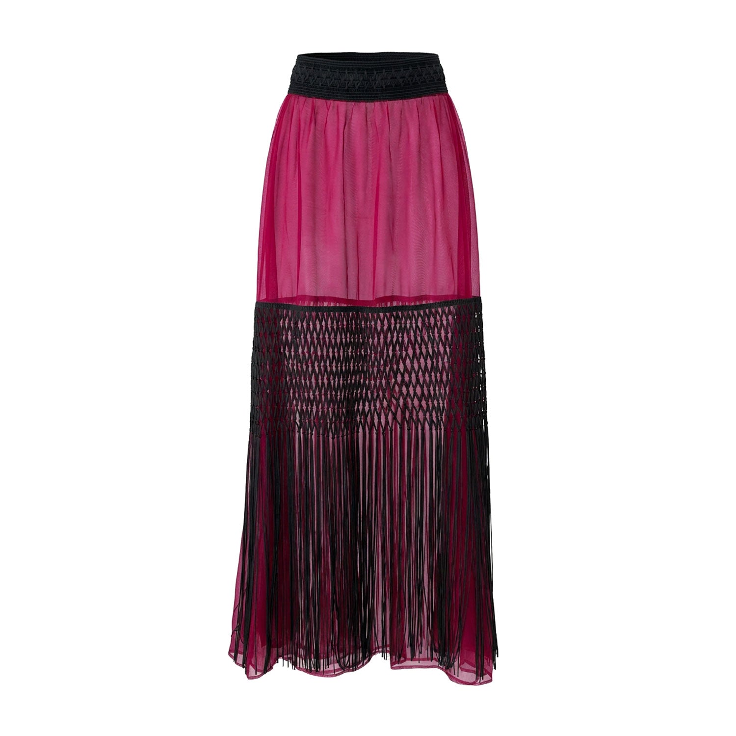 Embellished Burgundy Organza Tiered Sheer Skirt