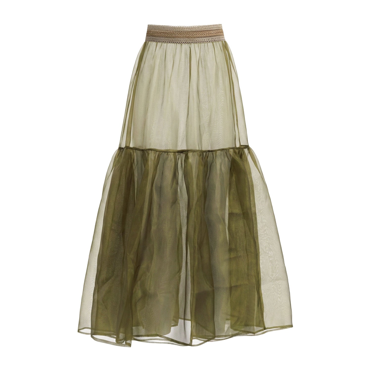 Chartreuse Green Organza Tiered Sheer Skirt