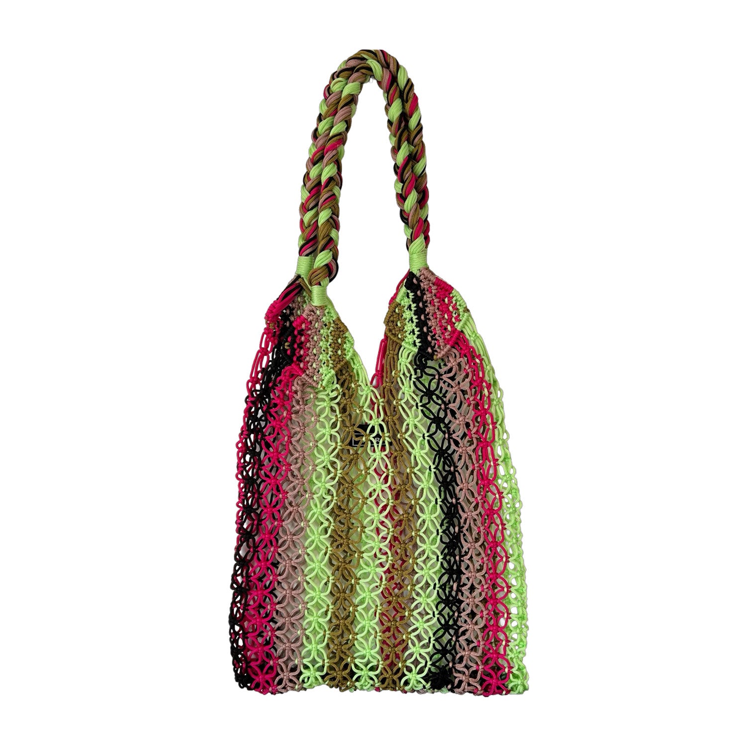 Braided Crochet Handbag in Green & Pink