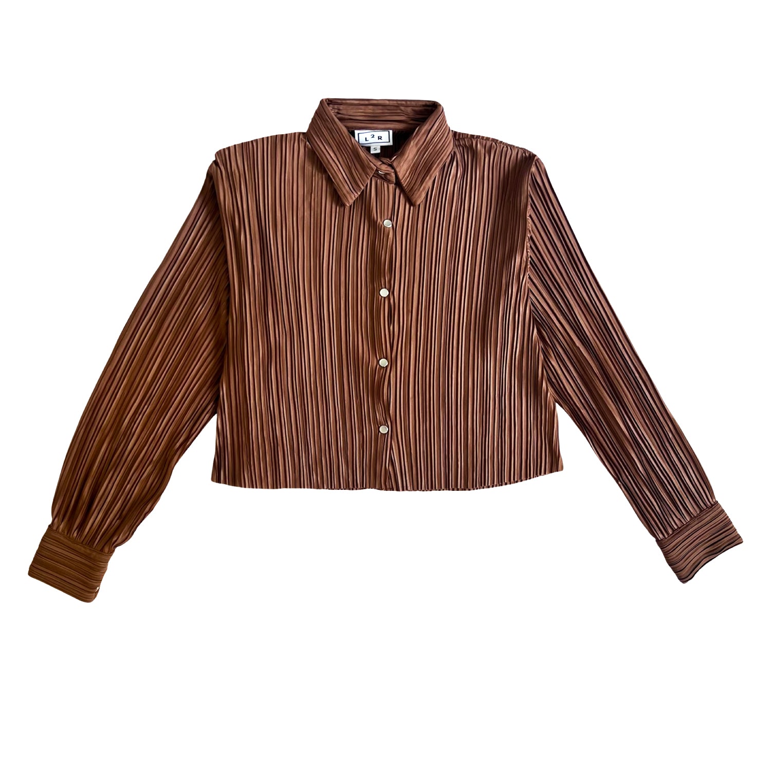Cropped Pleated Shirt in Brown