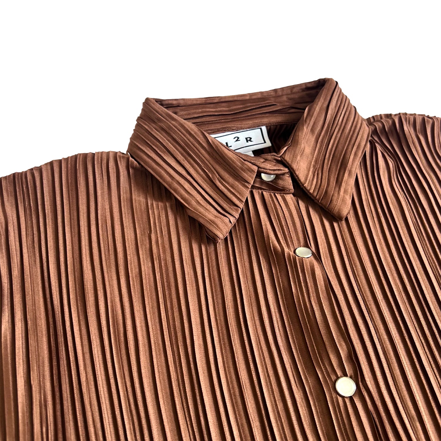 Cropped Pleated Shirt in Brown