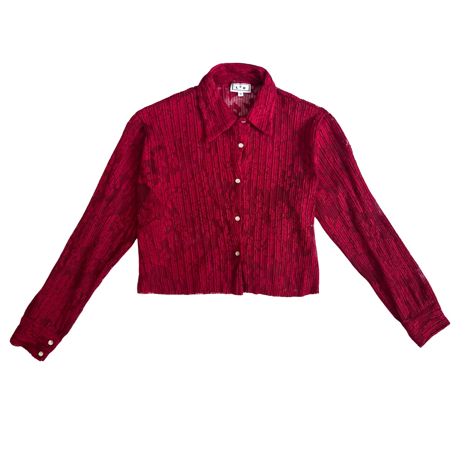 Cropped Pleated Shirt in Red Lace