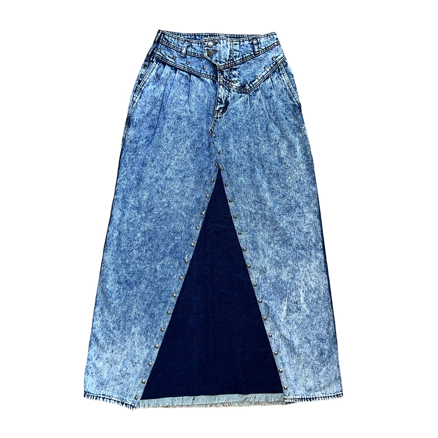Blue Denim Skirt with Silver Studded Buttons