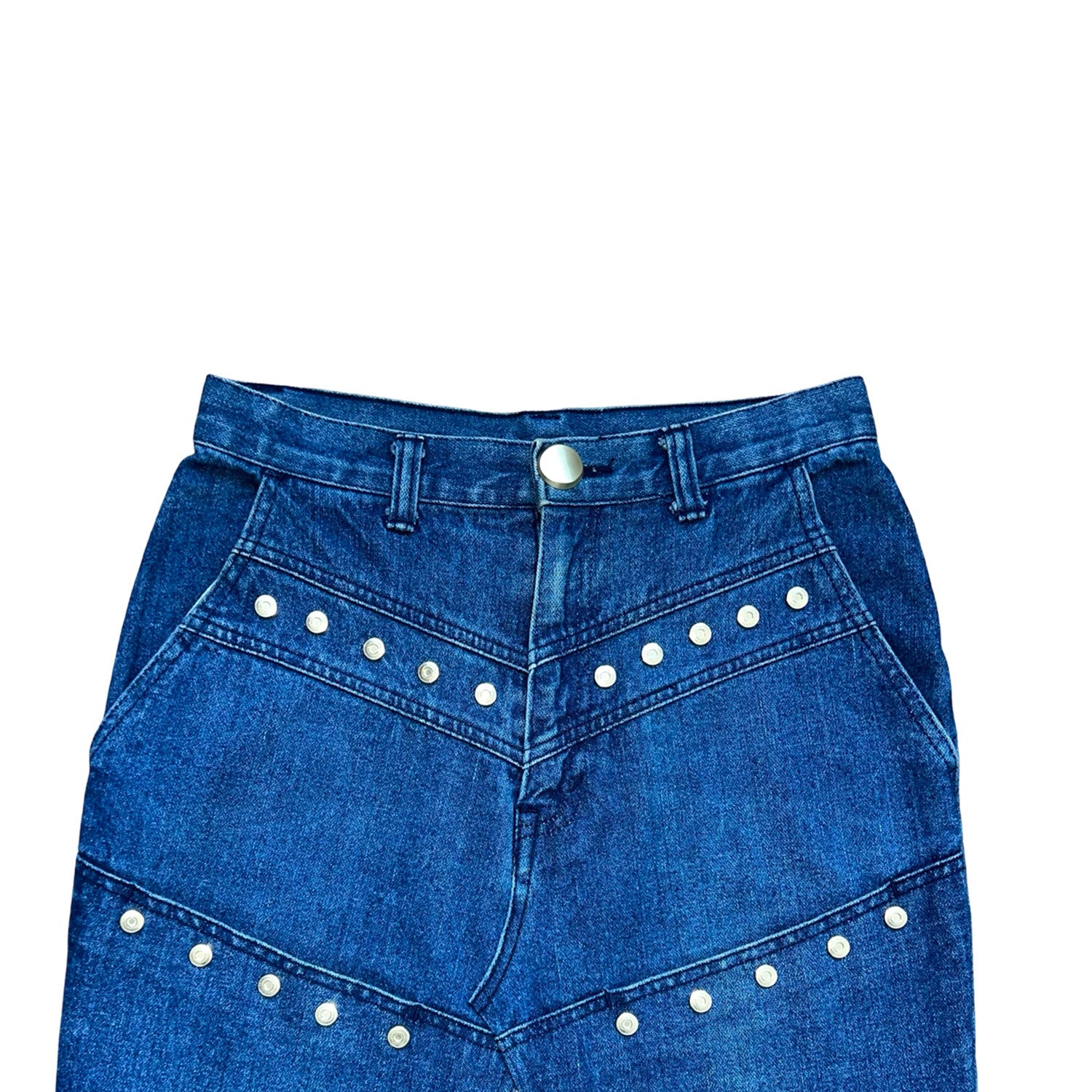 Embellished Denim Skirt in Blue And Burgundy Lace