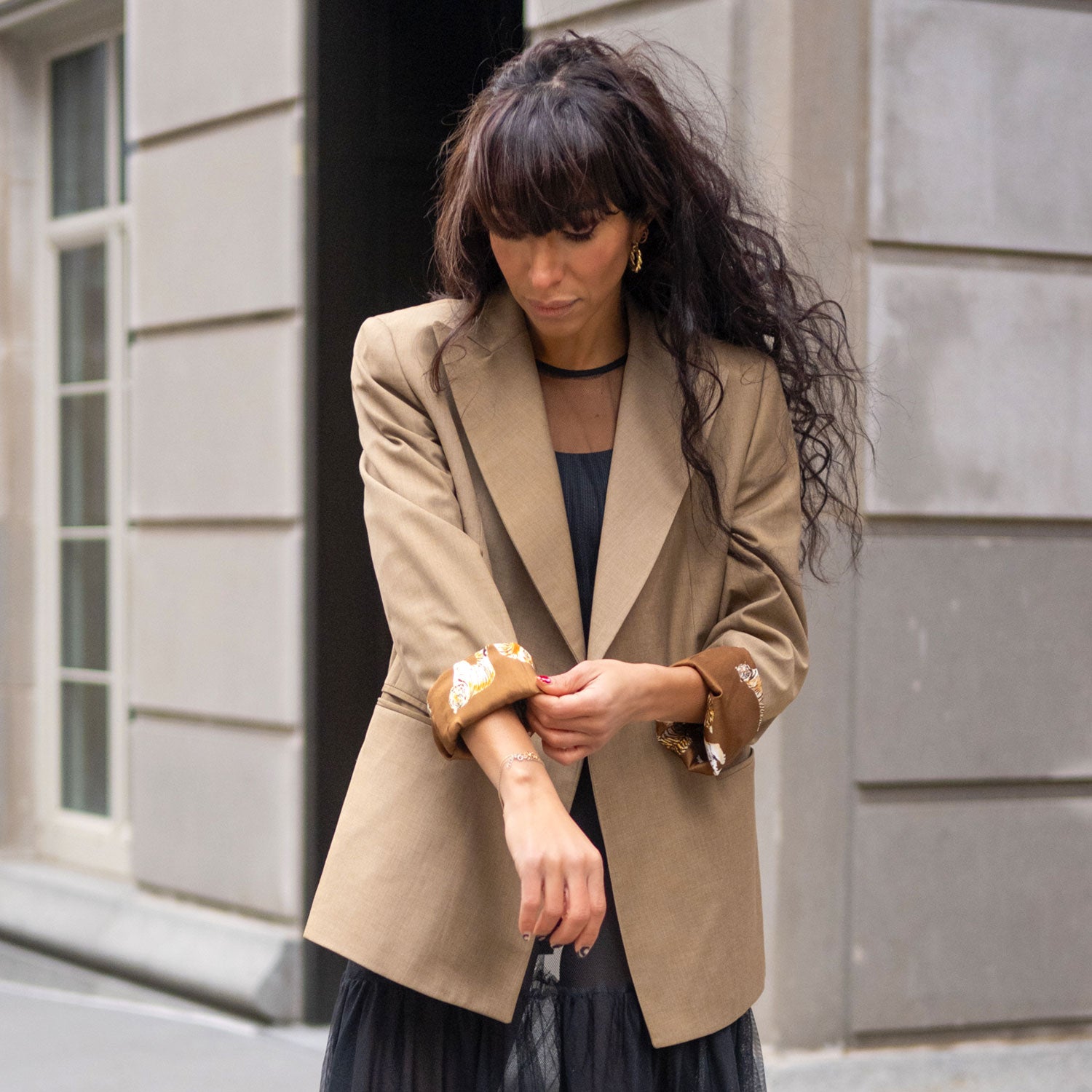 Double breasted hot sale beige blazer