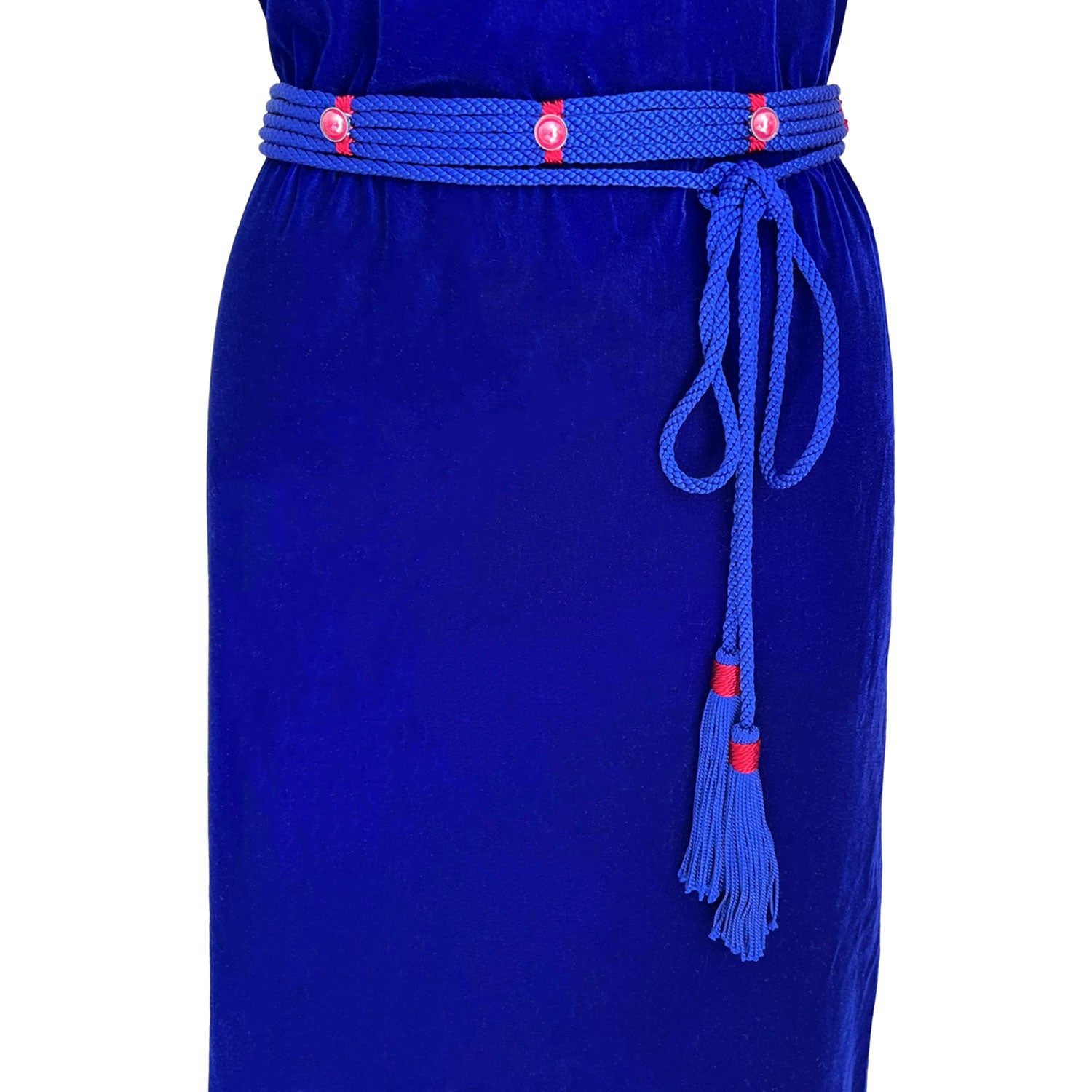 Dress with Slit in Royal Blue Velvet And Blue Silk Belt Dress with Slit in Royal Blue Velvet And Blue Silk Belt