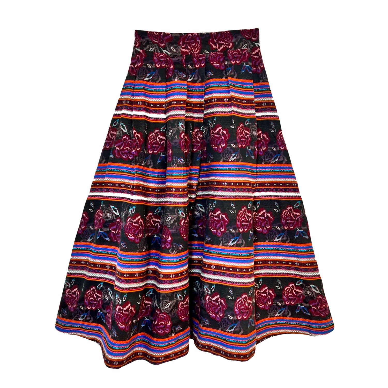 Floral Midi Skirt in Cherry Red & Blue