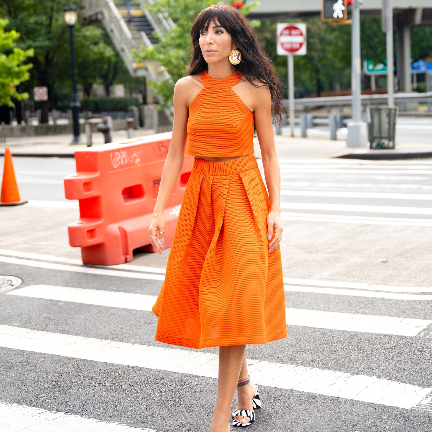 Full Midi Skirt in Orange Xs