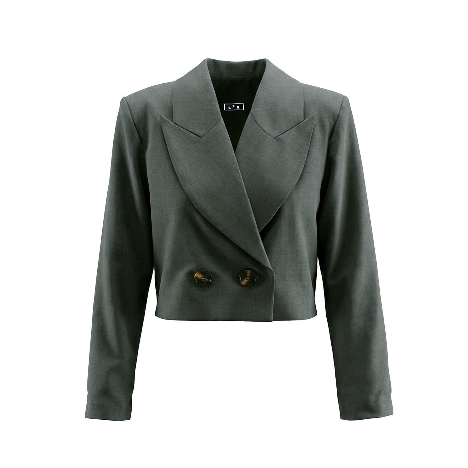 Green Cropped Double Breasted Blazer