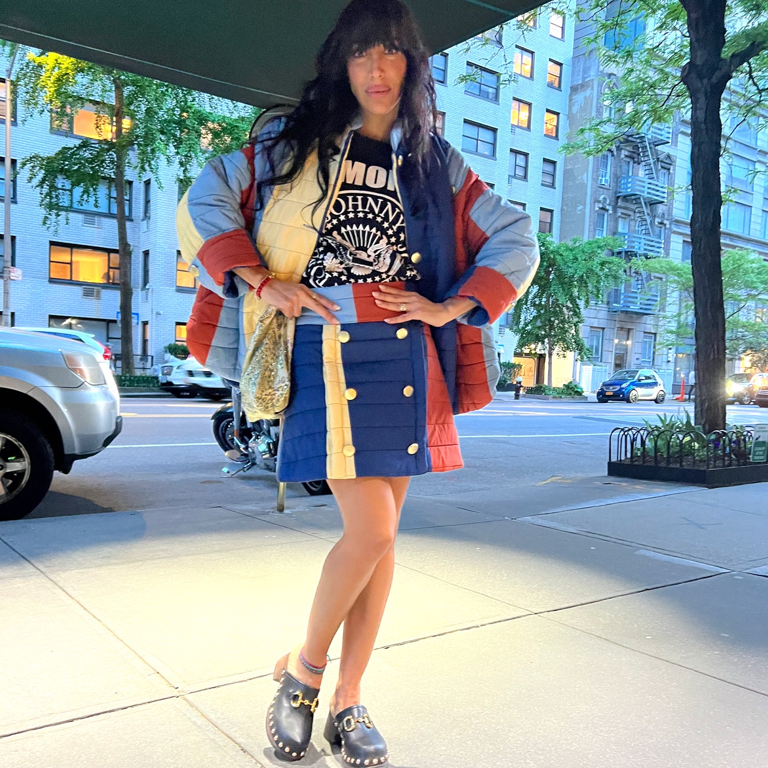 Majorelle Quilted Skirt in Stripped Print