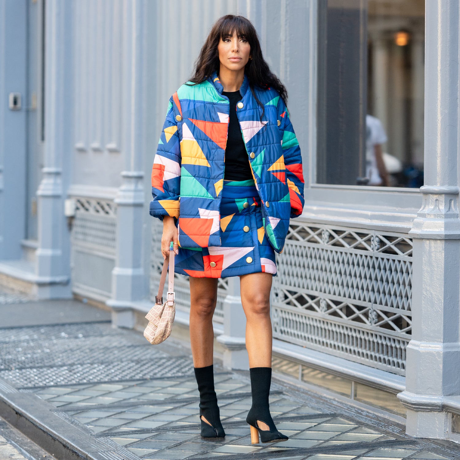 Majorelle Quilted Jacket in Geometric Print Blue