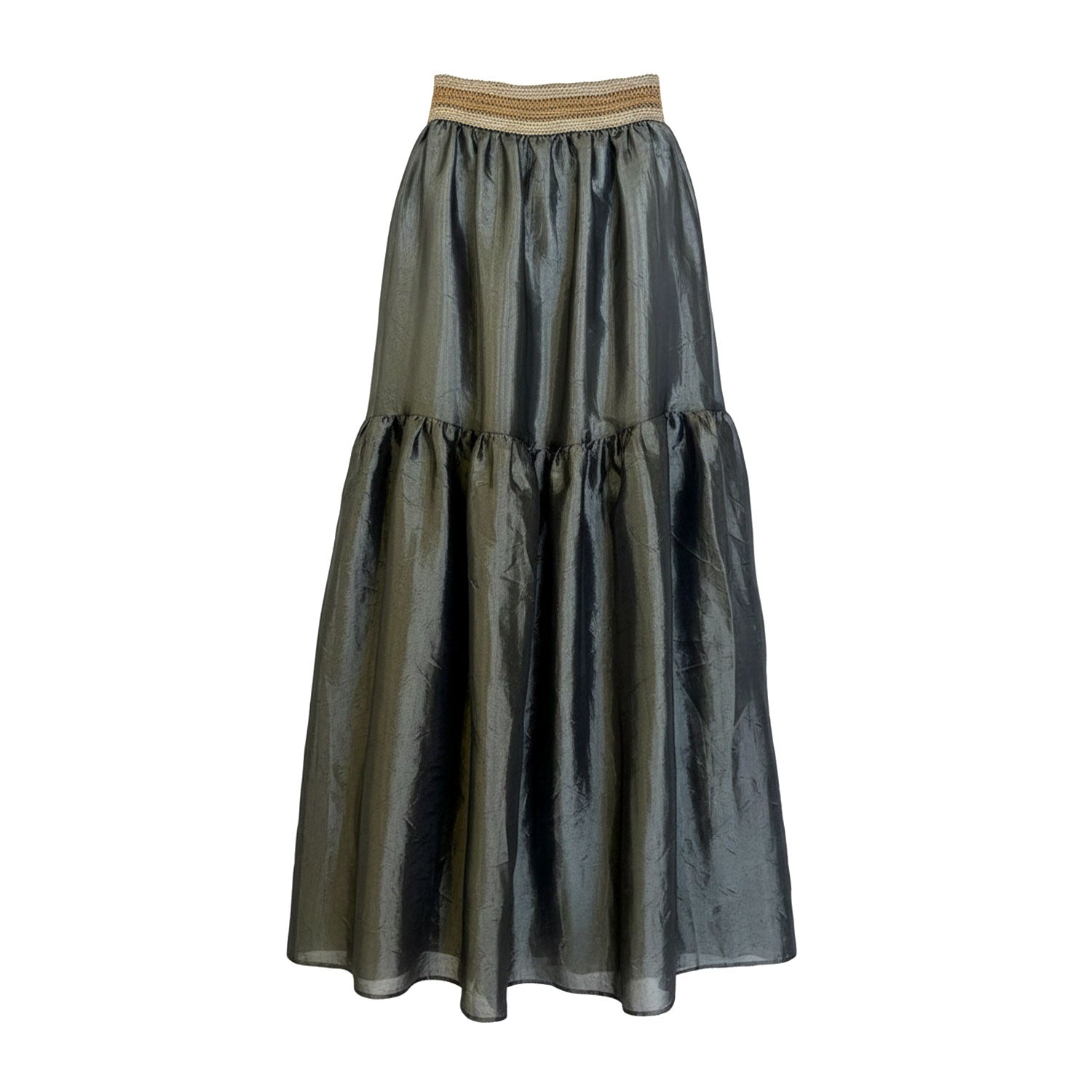 Olive Green Organza Tiered Sheer Skirt