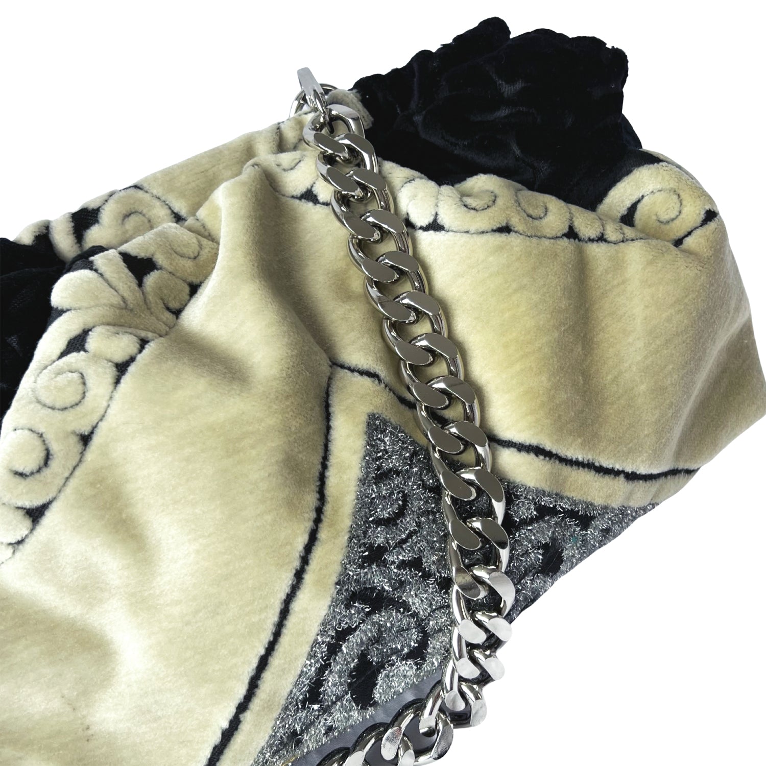 Pillow Clutch in Black & Beige Velvet
