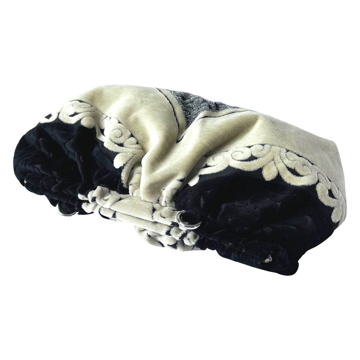 Pillow Clutch in Black & Beige Velvet