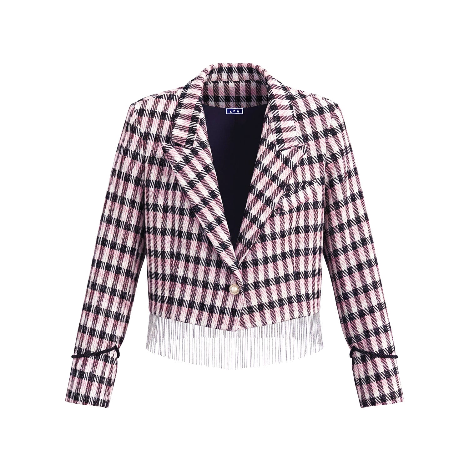 Pink & Black Embellished Plaid Cropped Blazer