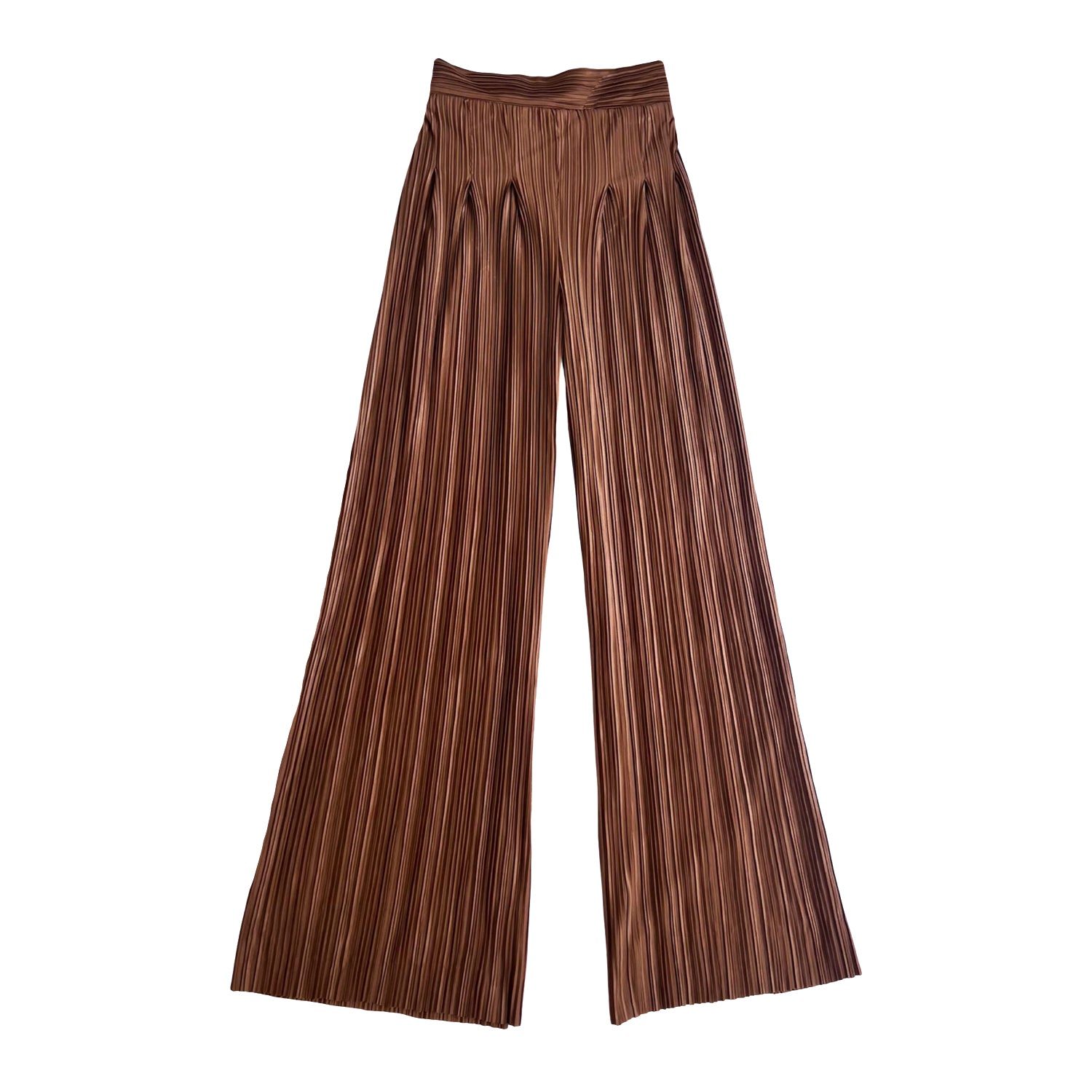 Shirt & Wide-Leg Pants Set in Pleated Brown