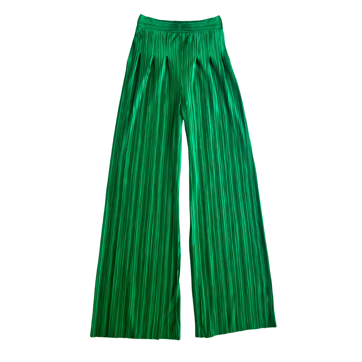 Shirt & Wide-Leg Pants Set in Pleated Green