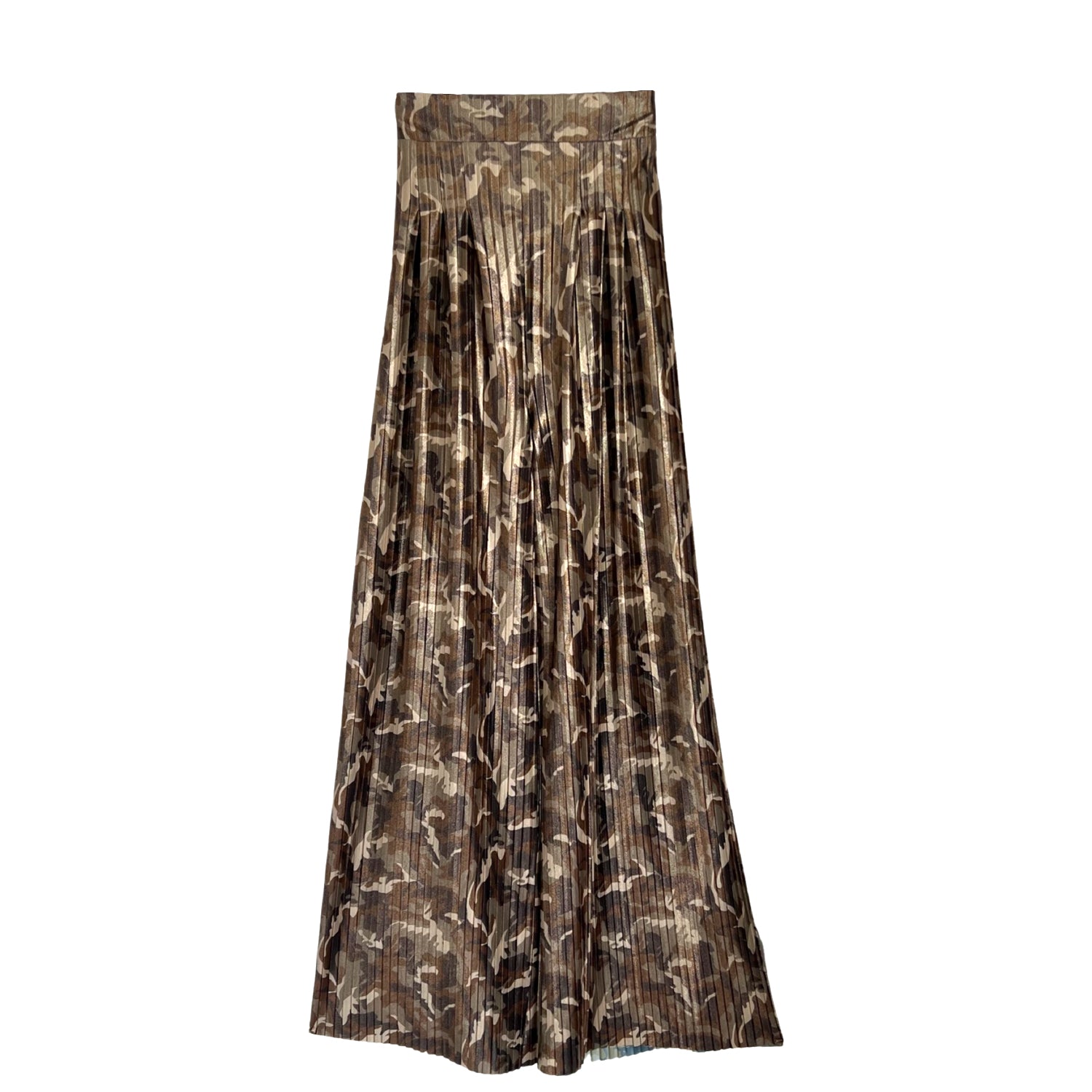 Wide Leg Pleated Pants in Shiny Camo