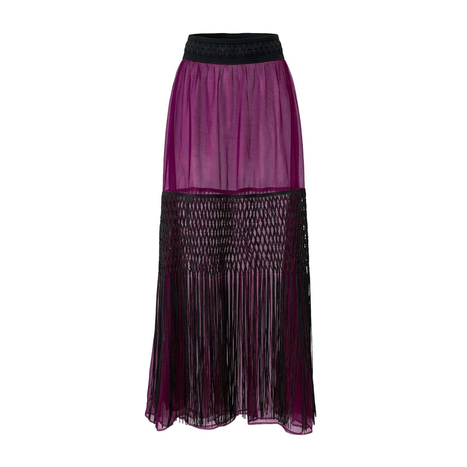 Embellished Plum Organza Tiered Sheer Skirt