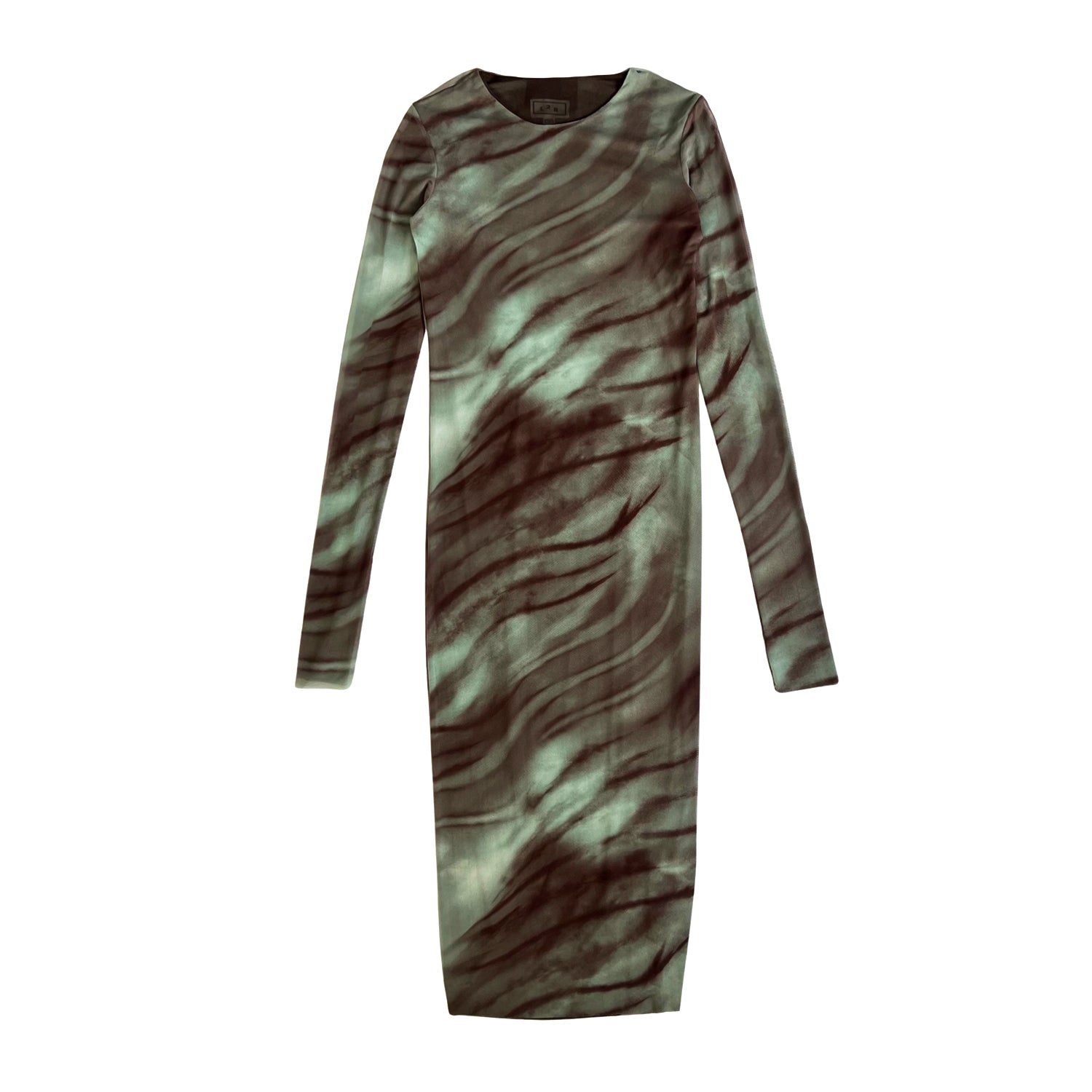 Reversible Print Mesh Dress in Brown & Green