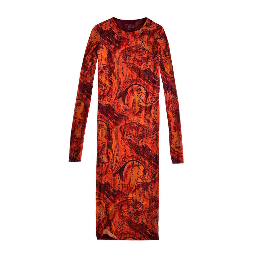 Reversible Printed Mesh Dress in Burgundy XS/S