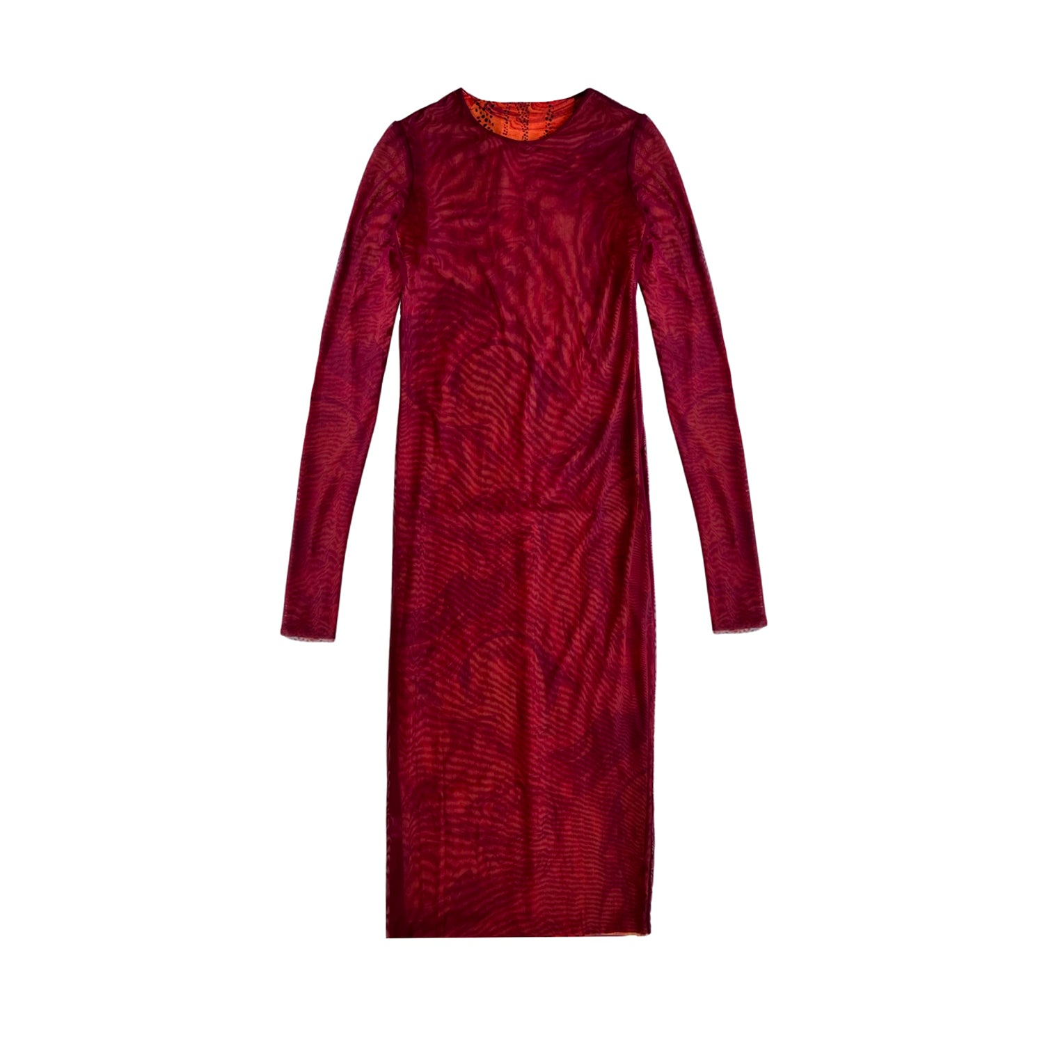Reversible Printed Mesh Dress in Burgundy