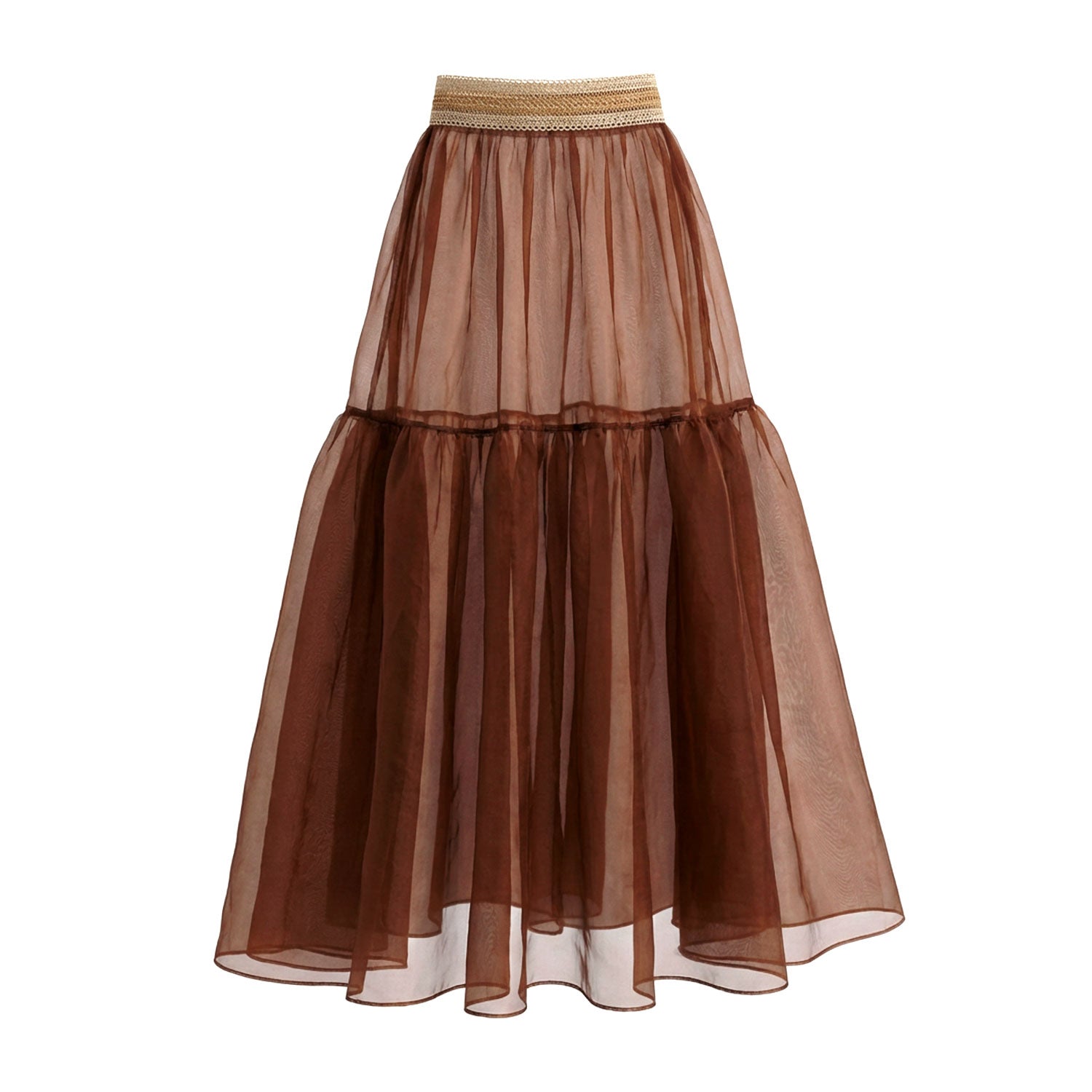 Rusty Brown Organza Tiered Sheer Skirt