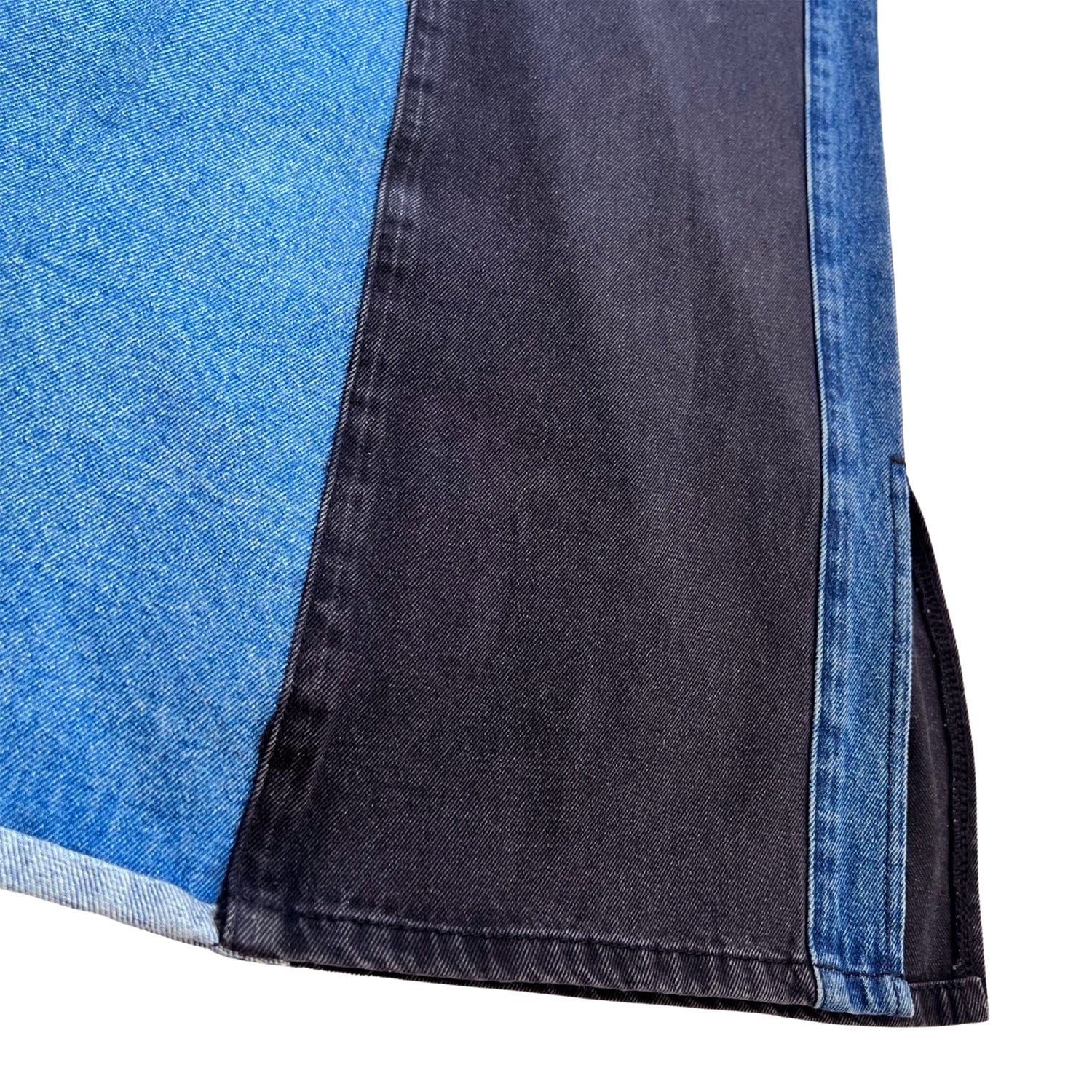 Upcycled Skirt in Paneled Blue & Black Denim