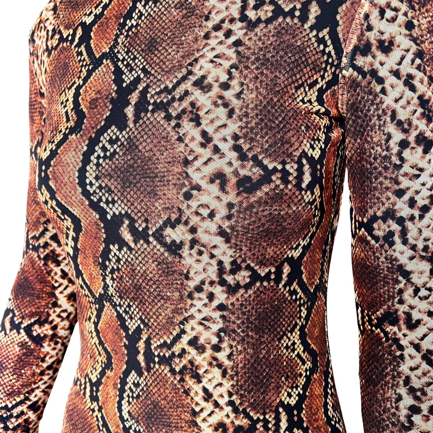 Printed Mesh Bodysuit in Brown