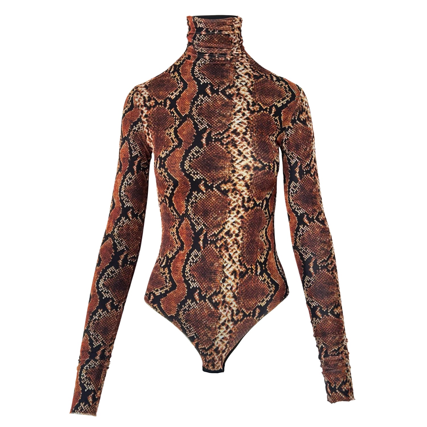 Printed Mesh Bodysuit in Brown