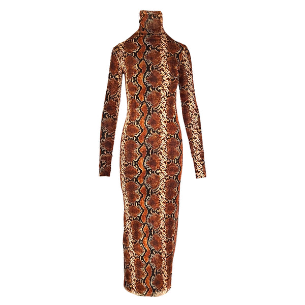 brown snakeskin dress Snake-Print Mesh Dress in Brown XS/S