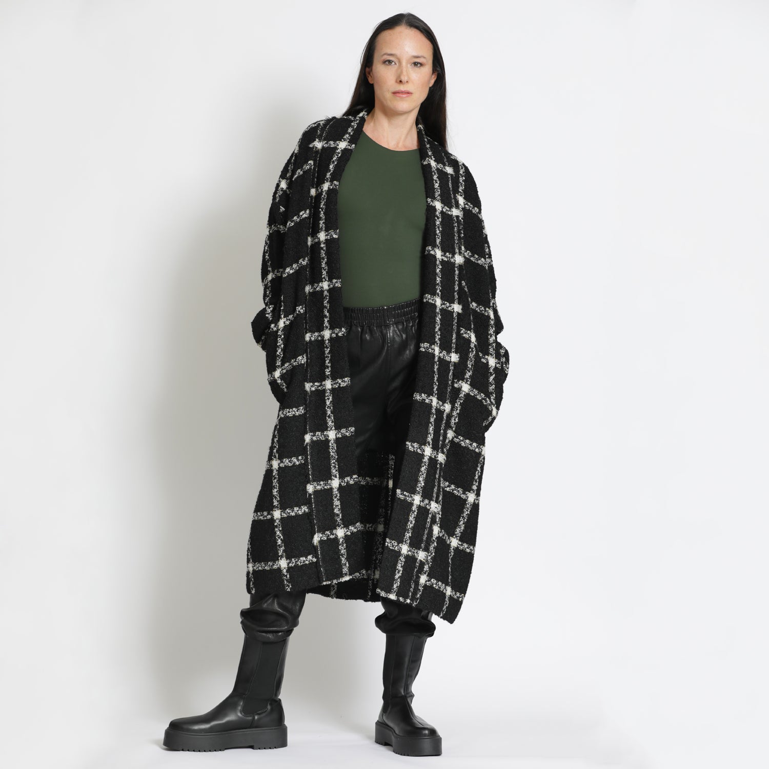 Checked Slouchy Coat in Black and White